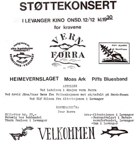 Det ble holdt støttemarkeringer for Altrasaken over hele Norge. Her en plakat fra Levanger.