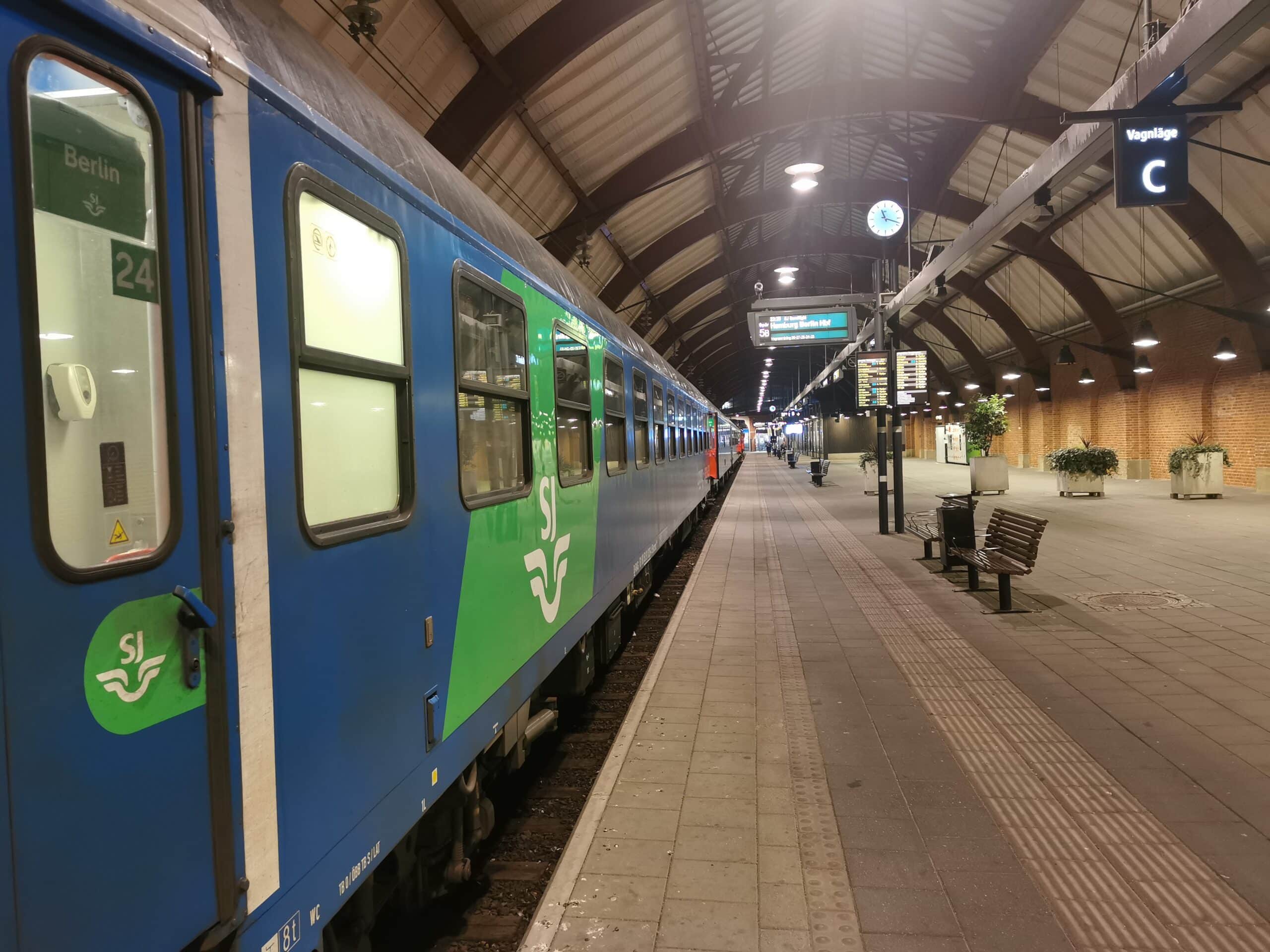 Nattoget fra Stockholm til Berlin, her på Malmø stasjon.