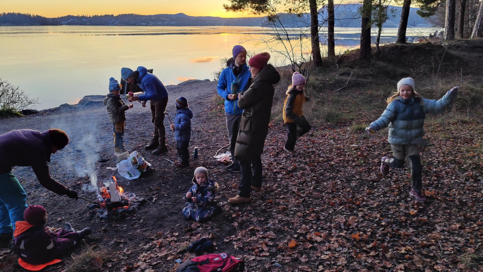 barn, voksne, strand, bål, foto