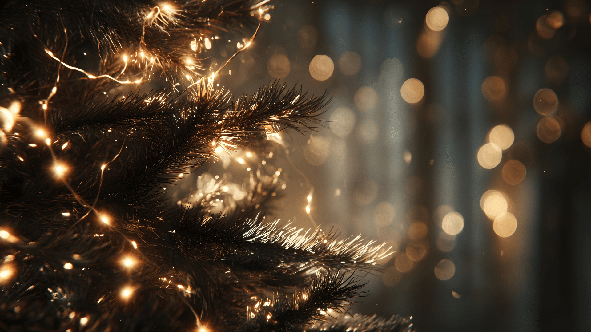 Juletre med lys i en mørk stue