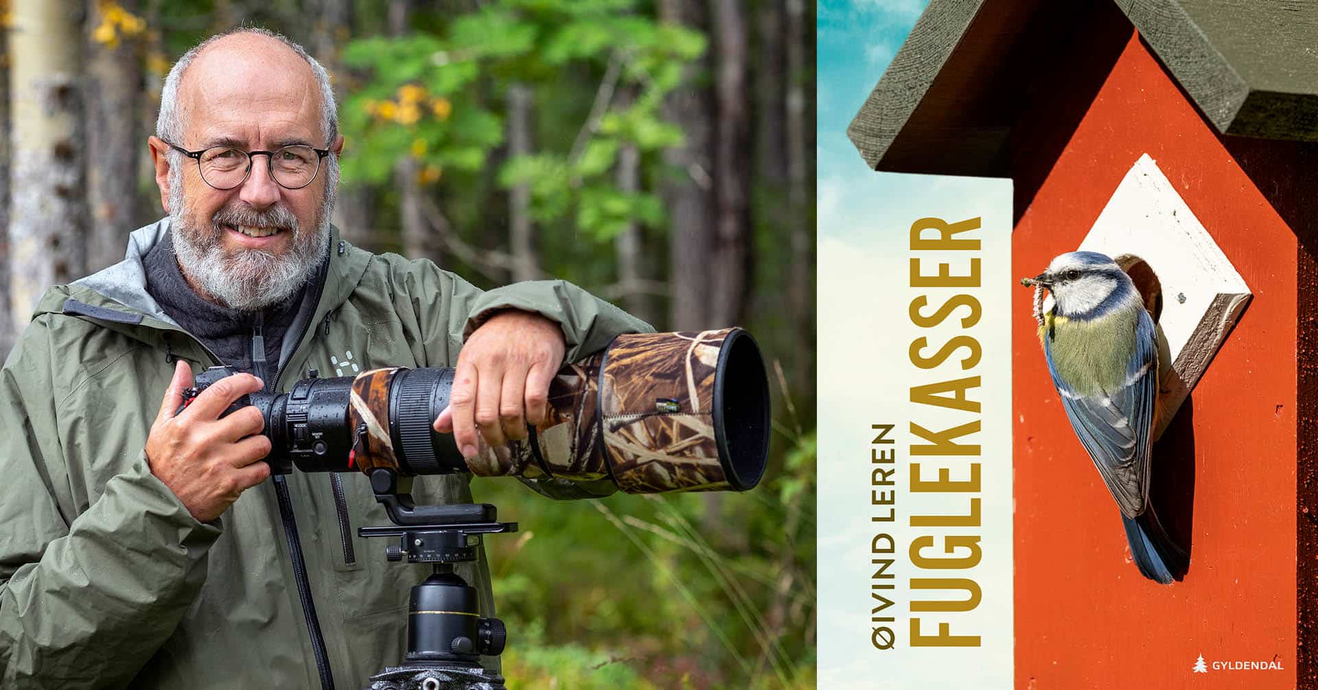 Bildet viser fotografen Øivind Leren med kamereat sitt og omslaget av boka hans.